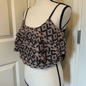 Aztec boho ruffly crop tank